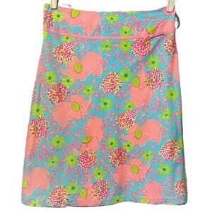 Lilly Pulitzer Skirt Size 10 Estimated Blue Pink Elephant Pattern Ribbon‎ Detail